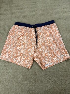 Ben Sherman Orange Floral Swim Shorts with Navy Waistband